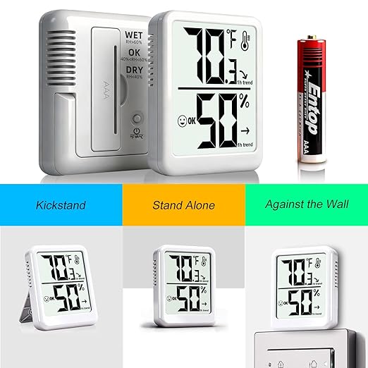 2-Pack Room Thermometer Indoor Hygrometer for Home, Temperature Humidity Meter, Humidity Gauge, Digital Room Temperature Monitor Sensor for Baby Nursery Car Plant - AAA Battery Included