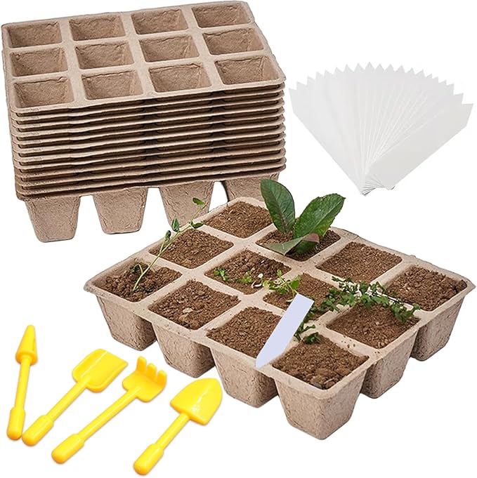 Delphinus 12 Packs Seedling Starter Trays 144 Cells, Seed Starter Trays Planting for Seedlings Biodegradable Seed Germination Trays Plant Starter Peat Pots for Seedlings
