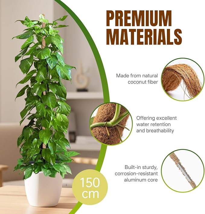 Mcbazel 59'' Bendable Moss Pole, Monstera Plant Support, Coco Coir Moss Poles for Climbing Plants, Stakes for Indoor Plant, Accessories for Monstera Pot