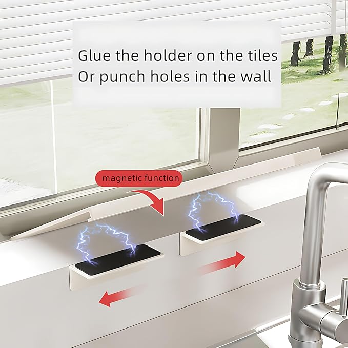 23.6inch Window Sill Extender Plate, Kitchen Organization Storage Rack with Magnetic Base, Carbon Steel Storage Shelf, Window Sill Extender for Plants(60x25cm/23.6x9.8in)