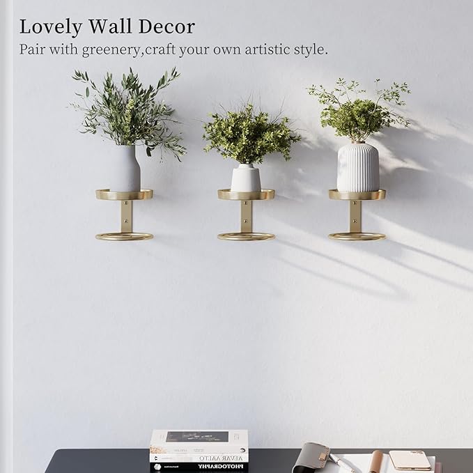 Metal Wall Plant Holder for Indoor Plants, Modern Stylish Wall Decor, Space-Saving Vertical Shelf for Home, Garden & Office 3 Pack Gold