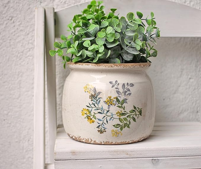 Xiaan Jiaju Pots for Plant, Cottage Rustic Clay Ceramic Tabletop Flower Pots, 6.29'' Plant Pots Indoor with Drainage, Sage Yellow Vase & Planters, Farmhouse Home & House Decor, Gifts for Mom