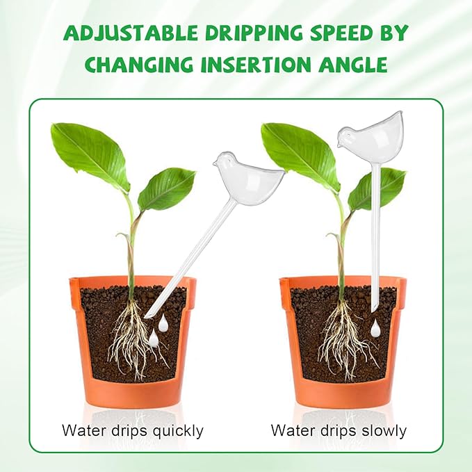 jabrand 6pcs Self Watering Planter Insert Bird Shape, Clear Plant Watering Globes Spike Devices for Indoor Outdoor Plants, Gift for Plant Lovers