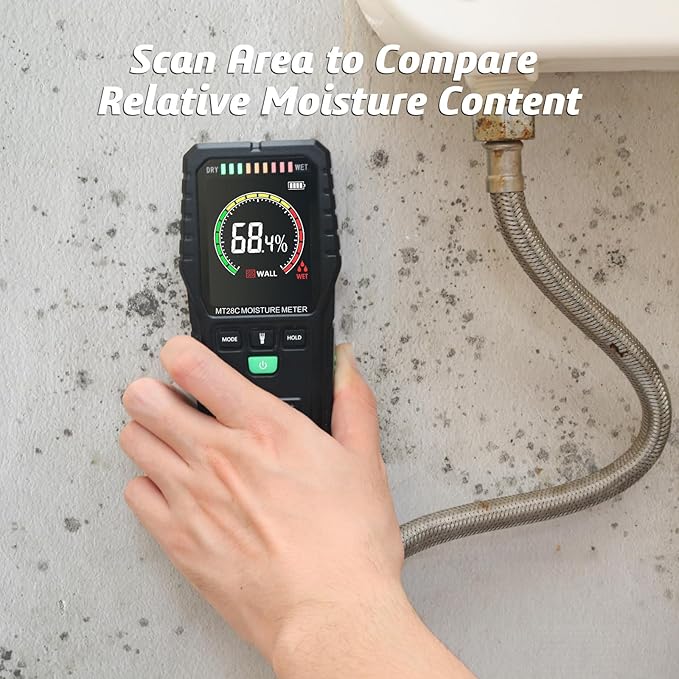 Pinless Moisture Meters Non-Invasive Digital Wood Moisture Tester Water Leak Detector for Wall,Lumber, building,Firewood,Humidity Tester (Black)