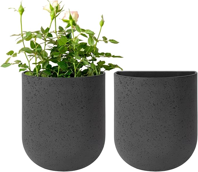 LA Jolie Muse Wall Hanging Planters for Indoor Plants，Hanging Flower Pots for Air Plants Succulent, Set of 2, 5.7L*4.1W*6.5H, Concrete Gray
