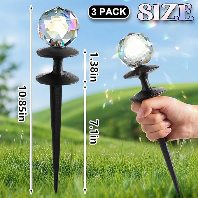 Tandefio 3 Pcs Suncatcher Crystals Ball Garden Hose Guide Stakes, Heavy Duty Decorative Antique Black Cast Iron Metal Hose Guides, Plant Protector for Lawn Yard Flower Bed