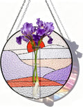 Stained Glass Propagation Stations - Sunshine Catcher Window Hanging Plant Holder, Terrariums Wall Decor for Women Mom Plant Lovers Gardening Gifts, Purple