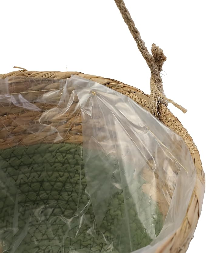 MY MIRONEY 2PCS Hanging Planter Basket Natural Seagrass Woven Plant Pot Hanger Hanging Plant Holder with Twine for Home Decor, Indoor & Outdoor Use, 8.11" x 4.96", Green