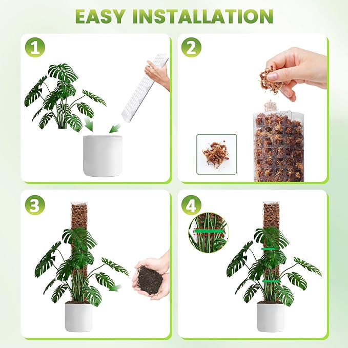 Bluepro 24 Inch 4 Pcs Plastic Moss Pole for Plants Monstera, 4×24'' Plant Poles for Climbing Plants, Plant Support for Indoor Plants Work with Sphagnum Moss