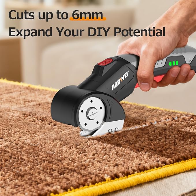 NANWEI Electric Scissors Cordless, Type-C Rechargeable Cardboard Cutter, 4.2V High‑Torque Motor, for Thin Cardboard Carpet Leather (Cardboard Cutter - Black)