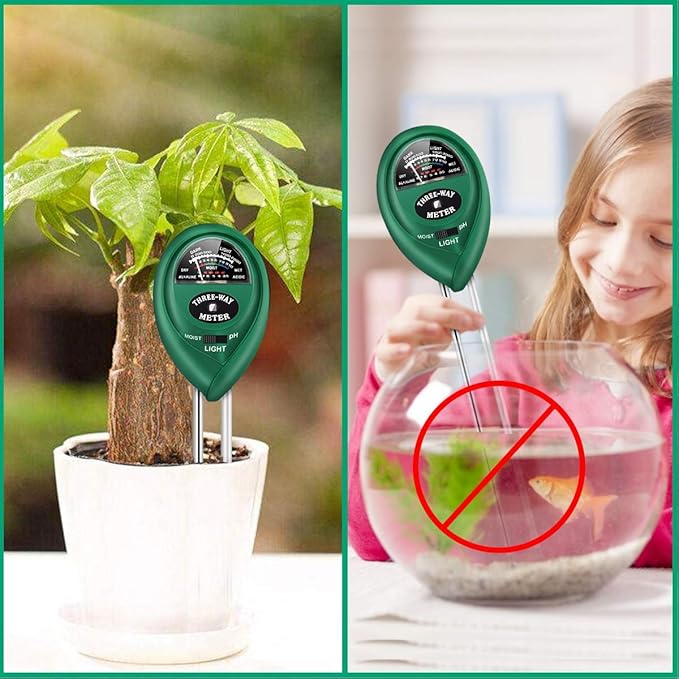 Moisture Meter, Soil PH/Light Tester Plant Soil Test Kit Indoor Outdoor Use, Hygrometer Moisture Sensor Water Meter for Potted Plants Succulents Trees Lawn Farm Garden, No Battery Needed, Easy to Read
