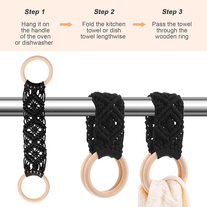 4 Pcs Kitchen Dish Towel Holder, Handmade Crochet Hanging Kitchen Towels Ring Decorative Boho Dish Towel Holder for Bathroom House Oven Washbasin, Birthday Housewarming Gift