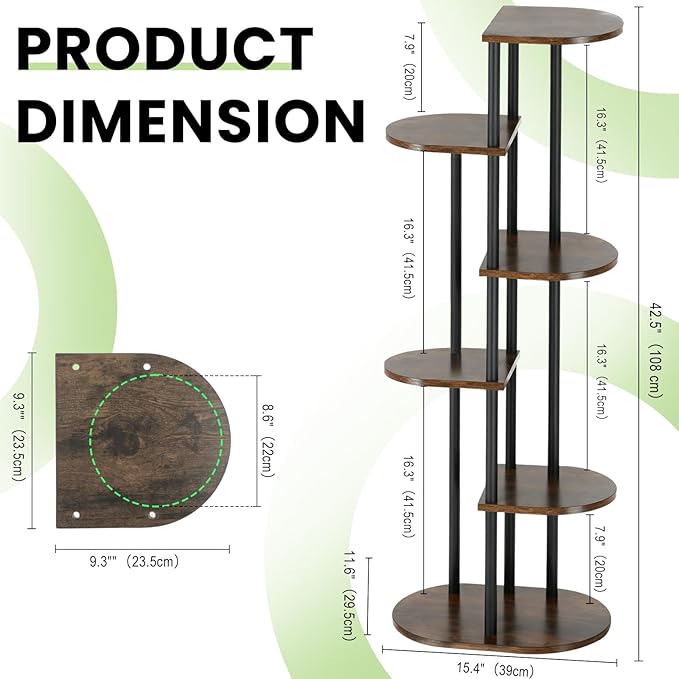 Tiered Plant Stand Indoor, Tall 6 Tier 7 Potted Wooden Plant Shelf for Multiple Flower Plants, Multi Corner Metal Plant Holder Indoor for Patio Garden Patent Design Living Room Balcony Bedroom, Rustic Brown