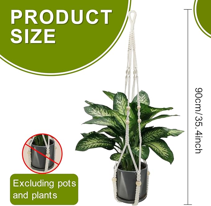 Plant Hangers, 35’ Plant Hangers Indoor, Handmade Woven No Tassels Style Hanging Plant Holder with Wood Beads Decorative Flower Pot Holder for Indoor Outdoor and Home Decor Hanging Planter