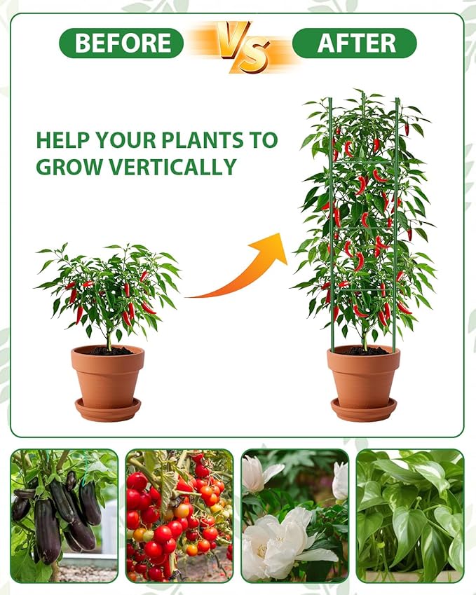 MYMULIKE 6 Pack Tomato Cages for Garden, 51in*13in Adjustable Tomatoes Plant Stakes Support Cages Trellis, Garden Trellis for Vegetable Flowers Fruits Climbing Plants- 20 Binding Wires Included