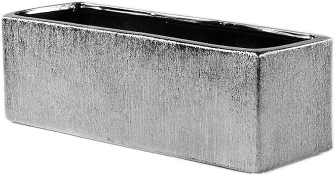 WGVI Long Rectangle Ceramic Planter Vase in Silver Etched 12" x 4" x 4"H, Block Rectangular Terrarium Box Pot, Flower Arrangement, Table top Centerpiece, Home Decor Storage Container, Bulk, 6 Pcs.