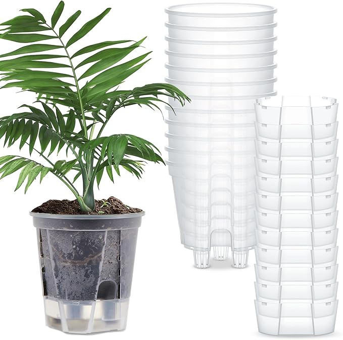 Wonderjune Self Watering Pots for Indoor Plants with Deep Reservoir and High Drainage Holes for Outdoor Plants and Flowers, Bare Root Planter (4.72'',Clear,12 Pcs)