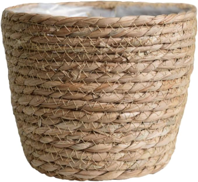Seagrass Basket Planter, Flower Pot Cover, Storage Basket, Plant Container, Hand Woven, Plastic Liner, Beige, 7 Inch, Indoor/Outdoor