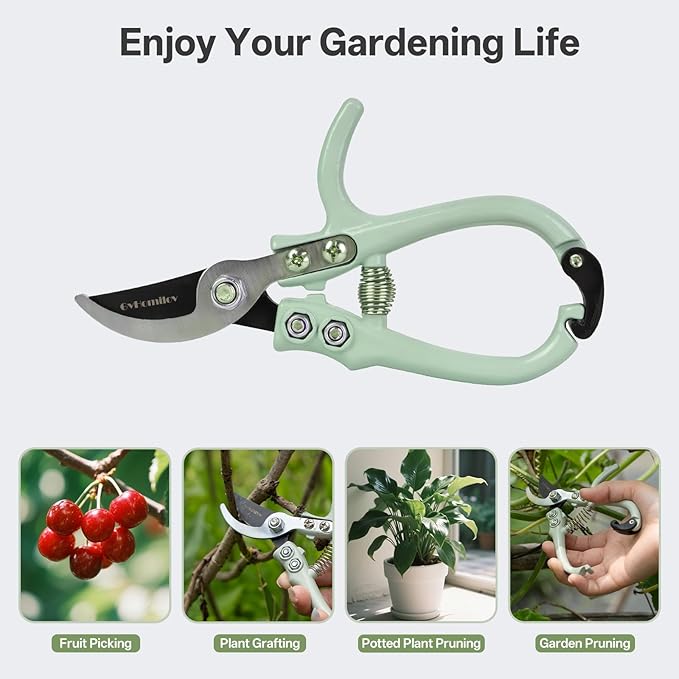 Pruning Shears for Gardening,Lightweight Plant Shears,Q-Shaped Garden Scissors for Cutting Flowers，Pruners for Tree Trimming,Indoor Plant Scissors for Women (Green)