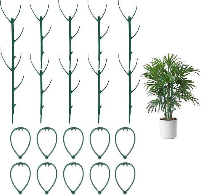 Decorative Stackable Twig, Plant Support Frame & Cage Support Rings, Plant Holder Stick Moss Pole, Twig Trellis with 10 Poles for Indoor Outdoor and Potted Plants Flower Other Climbing Plants ﻿