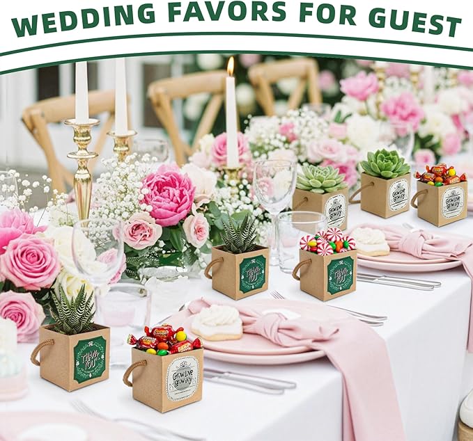 Covzoe 100 Pack 2.5 Inch Succulent Wraps, Fits 2.5" Pots, Succulent Bags Party Favors with Thank You and Grow Love Grow Joy Stickers, Succulent Gift Box for Wedding Birthday Guests