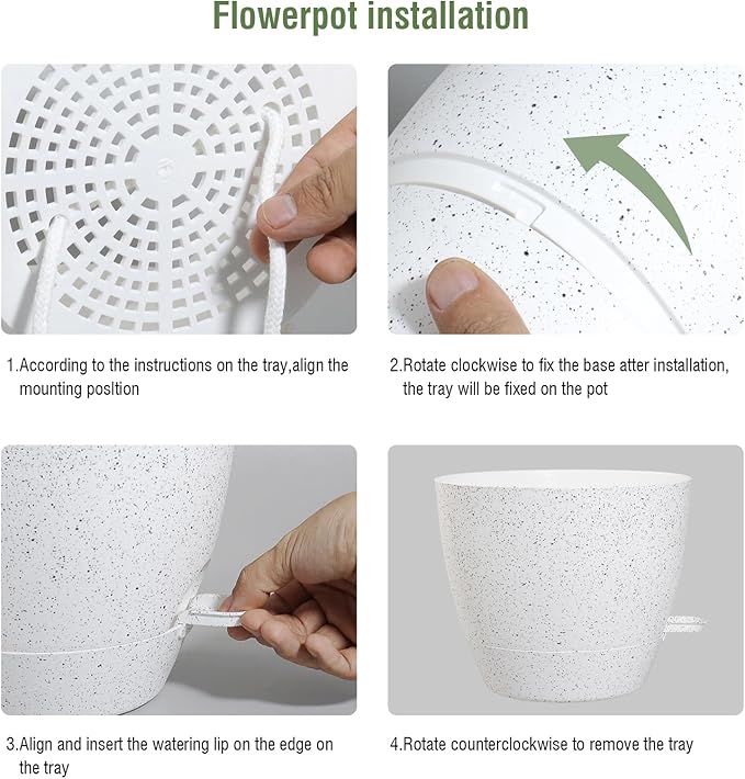 WSMKSZ 10 inch Self Watering Pots, Planter, Plant Pots with Mesh Drainage Holes for Indoor Outdoor House Plants and Garden, Set of 2 Plastic Flower Pots with Deep Reservoir, Speckled White