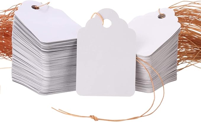 1000pcs Waterproof White Nursery Garden Price Tags with Strings Attached, Multi-funtion Plastic Plant Marking Tags Hang Blank Labeling Tags for Gardening Jewelry Clothing Product(1.8x1.2inches)