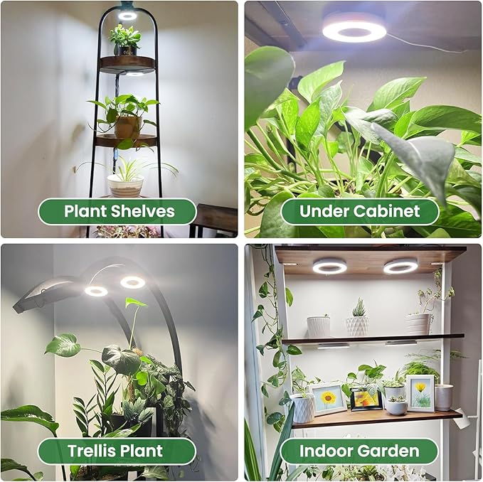 Kullsinss Plant Light, 6 Heads 12V3A Full Spectrum LED Grow Lights for Indoor Plants, 3.5" Under Cabinet Grow Lamp for Small Plants with 6/12/16H Auto Timer, 3 Spectrum Modes, 5 Brightness Levels