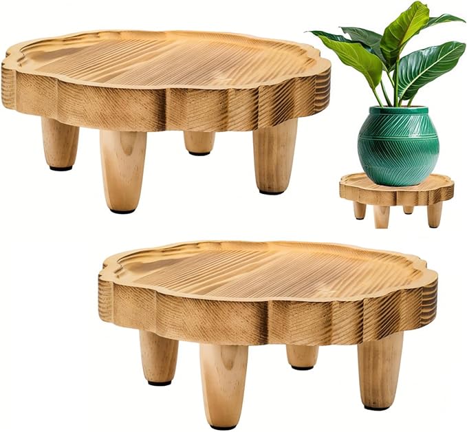 Covzoe 2 Pack Mini Wood Pedestal Stand, 8.5 Inch Small Plant Risers for Decor, Farmhouse Plant Stool Display Stand, Footed Pedestal Tray Plant Holder for Candles, Soap, Garden, Patio, Home, Kitchen, Bathroom