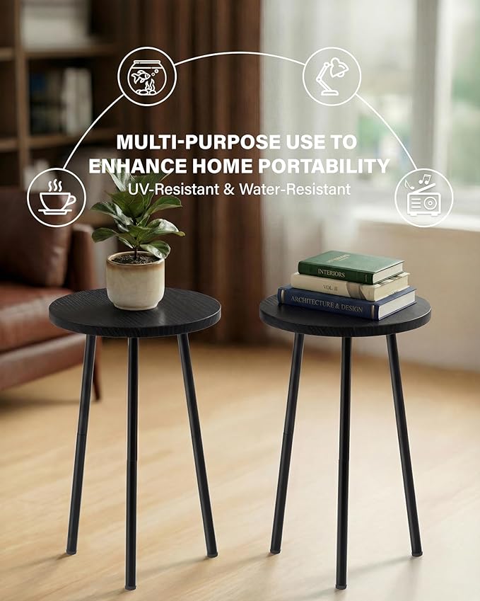 Plant Stand Indoor 2 Pack: Corner Wood 20 Inch Plant Stand Mid Century Modern Decor - Small Round Plant Table for Indoor Plants - Outdoor Plant Holder for Patio Living Room Bathroom Office (Black)