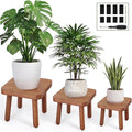 Pinkunn 3 Pcs Wood Plant Stand Indoor Plant Stand for 3-12 Inch Pots Mid-century Modern Plants Stool Plants Pot Holder Home Decor for Balcony Living Room Office Courtyard Detachable(Square Style)