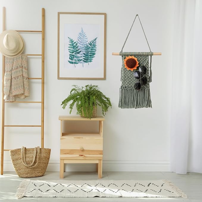 BIMIVAN Macrame Wall Hanging Basket Decor - Boho Wall Basket Decor - Large Wall Art - Mail Organizer Wall Mount - Key And Letter Holder For Wall - Sage Green 13 x 15 inches