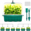 Seed Starter Tray with Grow Light, 6pcs Seed Starter Kits with Light and Adjustable Humidity Domes, Covers Height 3.9", Indoor Seedling Starter Plant Germination Trays (Green-Warm White)