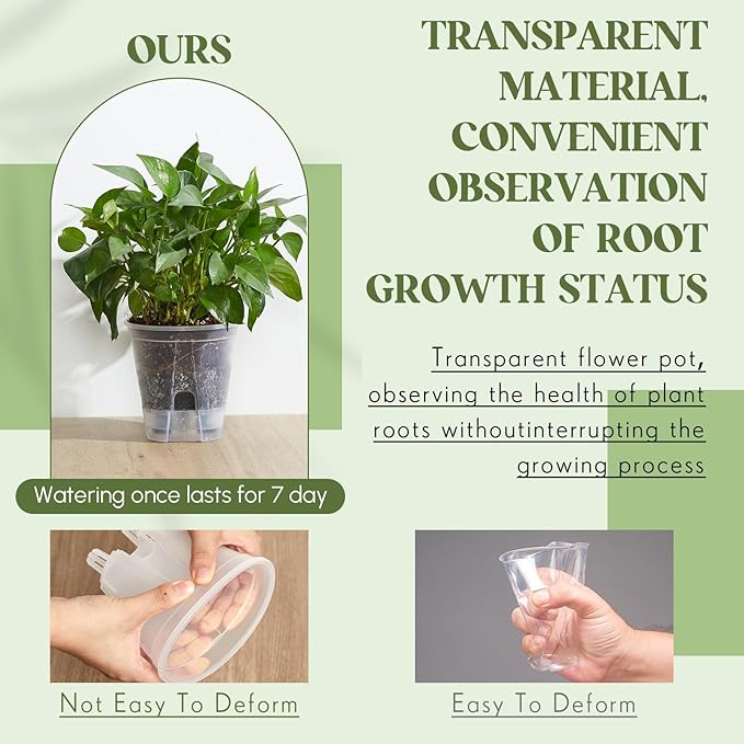 Wonderjune Self Watering Pots for Indoor Plants with Deep Reservoir and High Drainage Holes for Outdoor Plants and Flowers, Bare Root Planter (4.72'',Clear,12 Pcs)