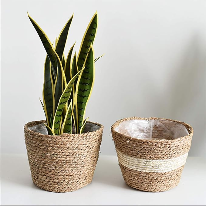 Seagrass Planter Basket Rattan Flower Basket Indoor Outdoor Flower Pots Cover Plant Pots Containers Straw Basket Rattan Vases Pots Home Decoration Flower Handmade Basket (#5)