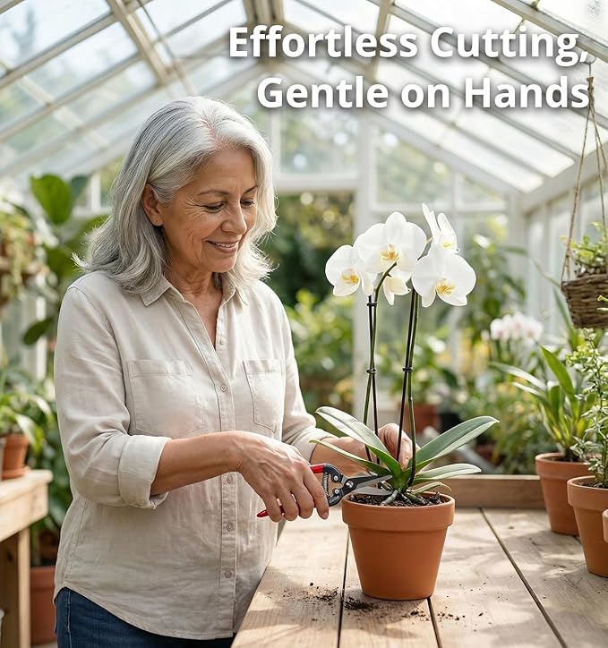Gardeness SK5 High Carbon Steel Floral Scissors, 6mm Cutting Capacity Ultra Sharp Serrated Blade, Lightweight Effort-Saving Garden Snips & Flower Clippers for Stems, Bonsai and Fruit Picking