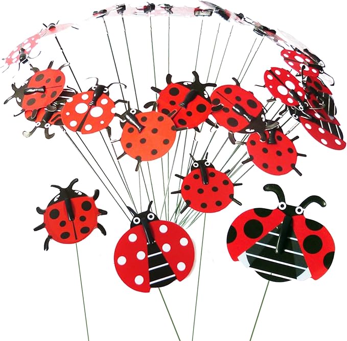 3D Decorative Ladybug Stakes Garden Ladybird Decorations for Yard Patio Lawn Plant Flower Pot Decor, 20 Pcs