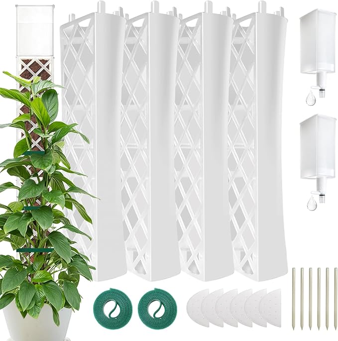 GJL Stackable D Shape Self Watering Moss Pole for Monstera,Plastic Sphagnum Moss Pole with Watering Dripper, Indoor Climbing Plant Support for Pothos & Philodendron