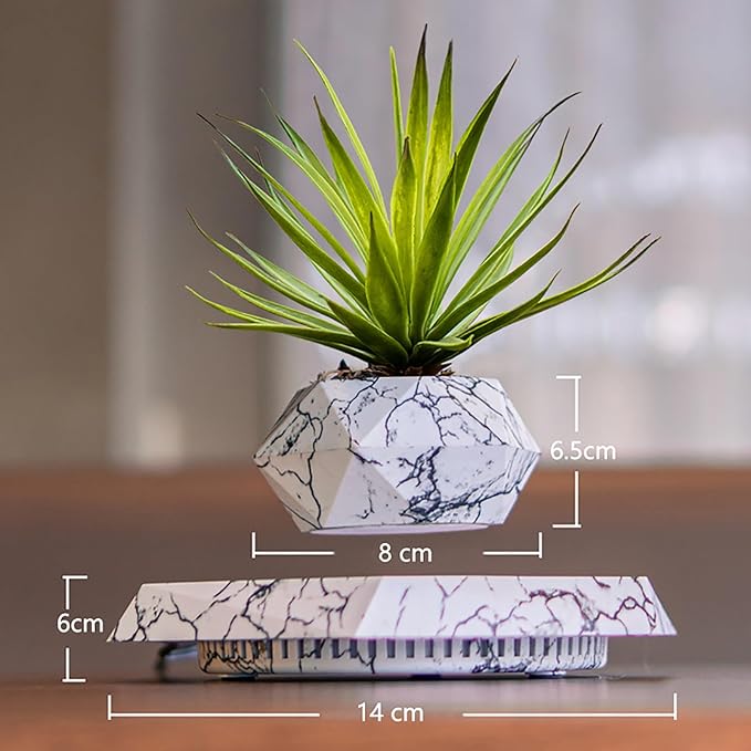 Magnetic Levitation Flower Pot - Rotating Floating Planter for Small Plants - Ideal for Office Desk and Room Decoration