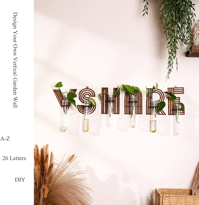 Wood Letter A Wall Propagation Station Lightweight Decorative Plant Holder for Small Cuttings, Removable Adhesive Wall Decor for Bedroom, Nursery, Office