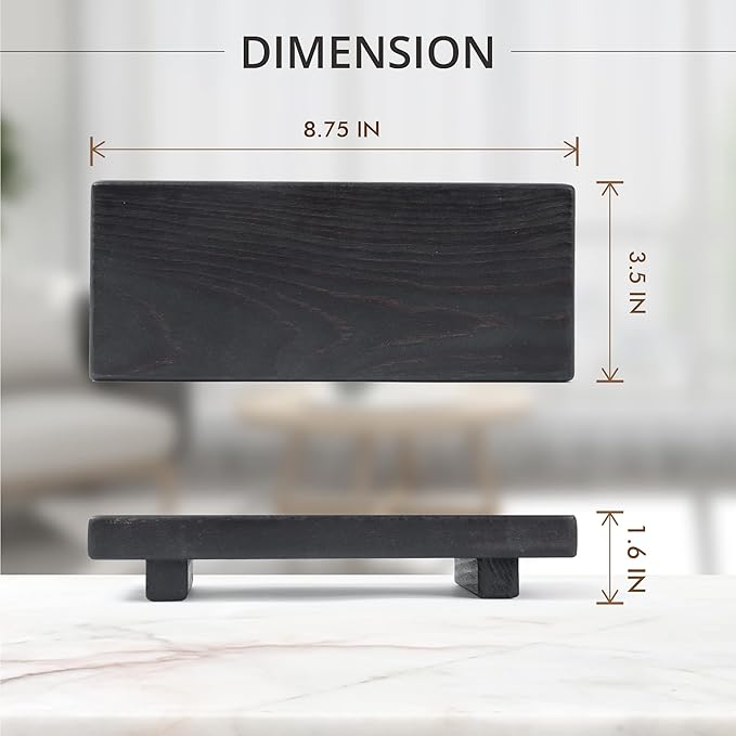 Wood Pedestal Soap Stand, Farmhouse Wood Riser, Soap Dish Holder Decor for Bathroom Kitchen, Soap Tray, Rustic Candle Plant Holder, Counter Decor, Display Rectangular Decorative (Ebony)