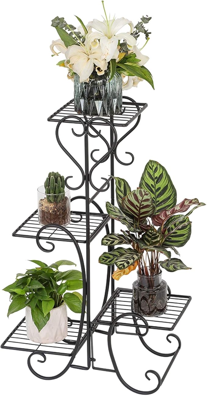 Plant Stand Indoor Outdoor, 4 Tier Metal Flower Pot Holder Shelves for Multiple Plants, Multi Tiered Planter Rack Display Shelf for Patio Garden Living Room (YH-CJ007)