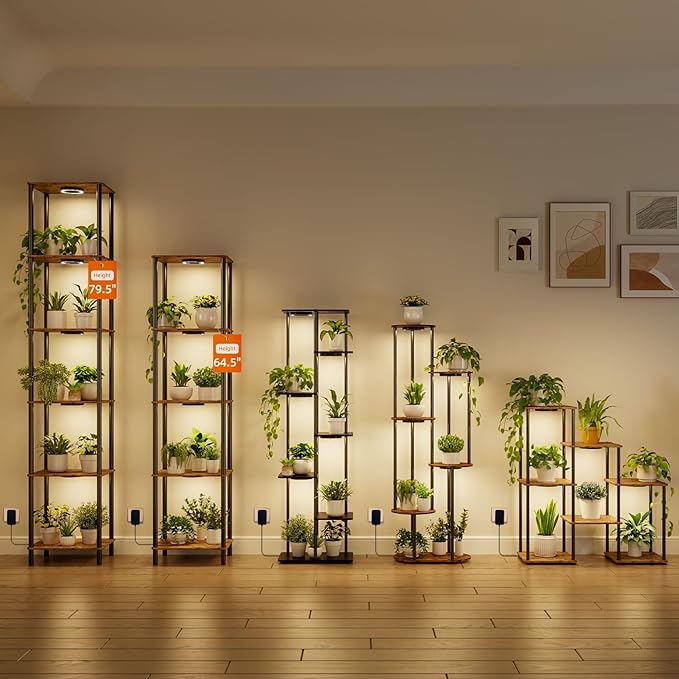 Bstrip Plant Stand Indoor with Grow Light, 33" High Indoor Plant Shelf, 7 Tier Flower Stand with Plant Light Full Spectrum, Metal Plant Holder with Light, laddered Plant Rack for Home, Corner, 29.9×11.0×33.1''