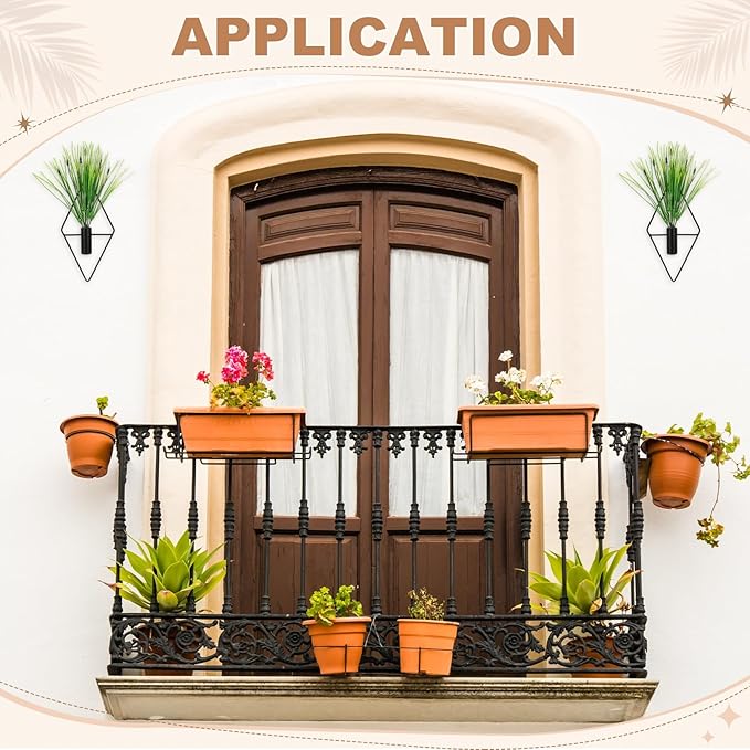 M METERXITY 2 Set Plant Wall Decor, Hanging Planters with Artificial Aquatic Plant Metal Hanging Vase Diamond Shape Wall Planter Holder Boho Room Decor for Garden/Backyard/Room [Black]