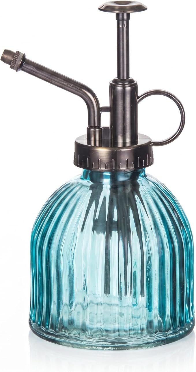 Topadorn Blue Glass Plant Mister Spray Bottle - Mini Vintage Watering Can with Pump for Indoor Plants & Succulents