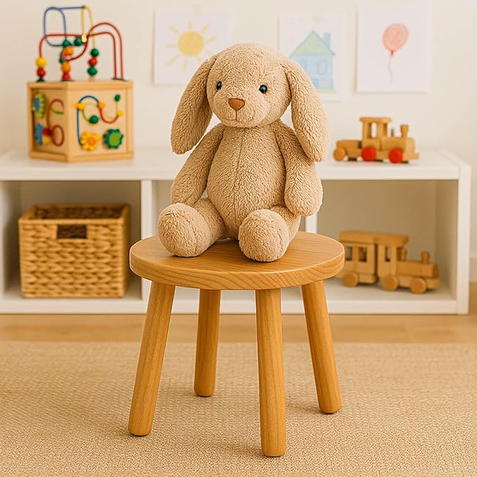 Solid Wood Step Stool for Kids & Adults - Multi-Use Toddler Wooden Stool for Bathroom, Playroom, Living Room,Sturdy 4-Leg Design with Non-Slip Pads,Easy Clean Surface,Easy Assembly (Natural)