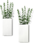 2 Pack Metal Wall Planter Vases Decor with Artificial Eucalyptus, Modern Farmhouse Rustic Hanging Pocket Planters for Indoor Greenery and Flowers, Living Room Bedroom Kitchen Decoration, White