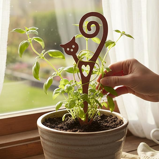 Cat Garden Stake – Rust-Resistant Powder-Coated Metal Plant Pick for Indoor & Outdoor Pots & Garden Beds