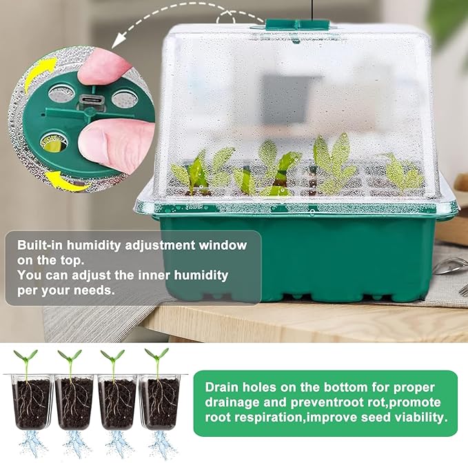 FINEST+ Seed Starter Tray with Heat Mat and Grow Light,5 Pack Seedling Starter Trays with Time Controller,Seedling Starter Tray with Adjustable Brightness,Seed Starting Kit with Adjustable Humidity
