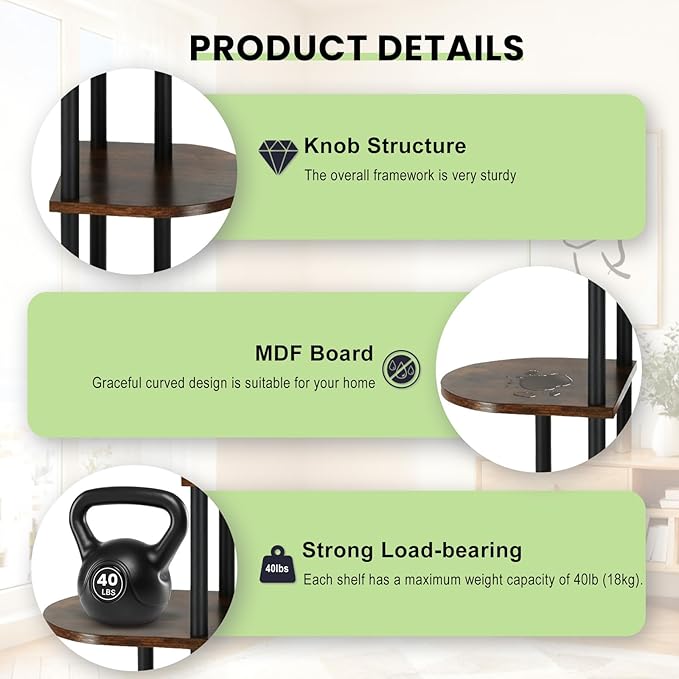 Tiered Plant Stand Indoor, Tall 5 Tier 6 Potted Wooden Plant Shelf for Multiple Flower Plants, Multi Corner Metal Plant Holder Indoor for Patio Garden Patent Design Living Room Balcony Bedroom, Rustic Brown